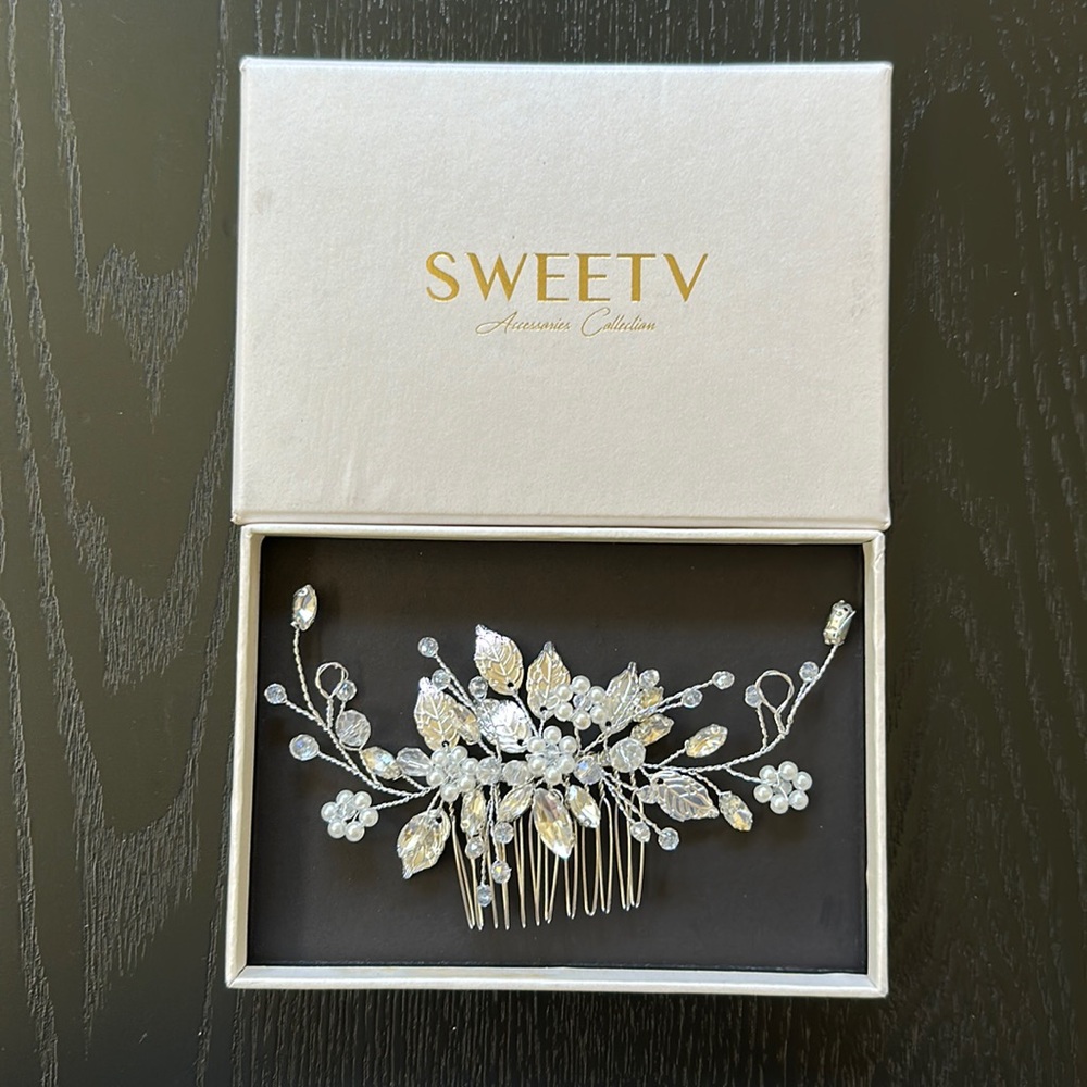 Leaf Hair Comb Rhinestone Pearl Bridal Hair Pieces Flower Wedding Headpiece